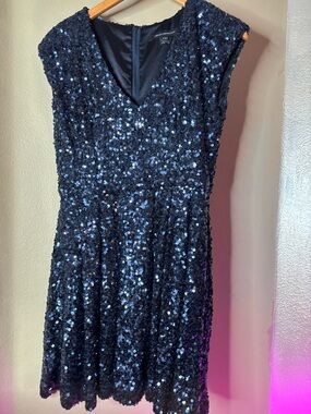 French Connection Navy Sequin V-Neck Cocktail Dress